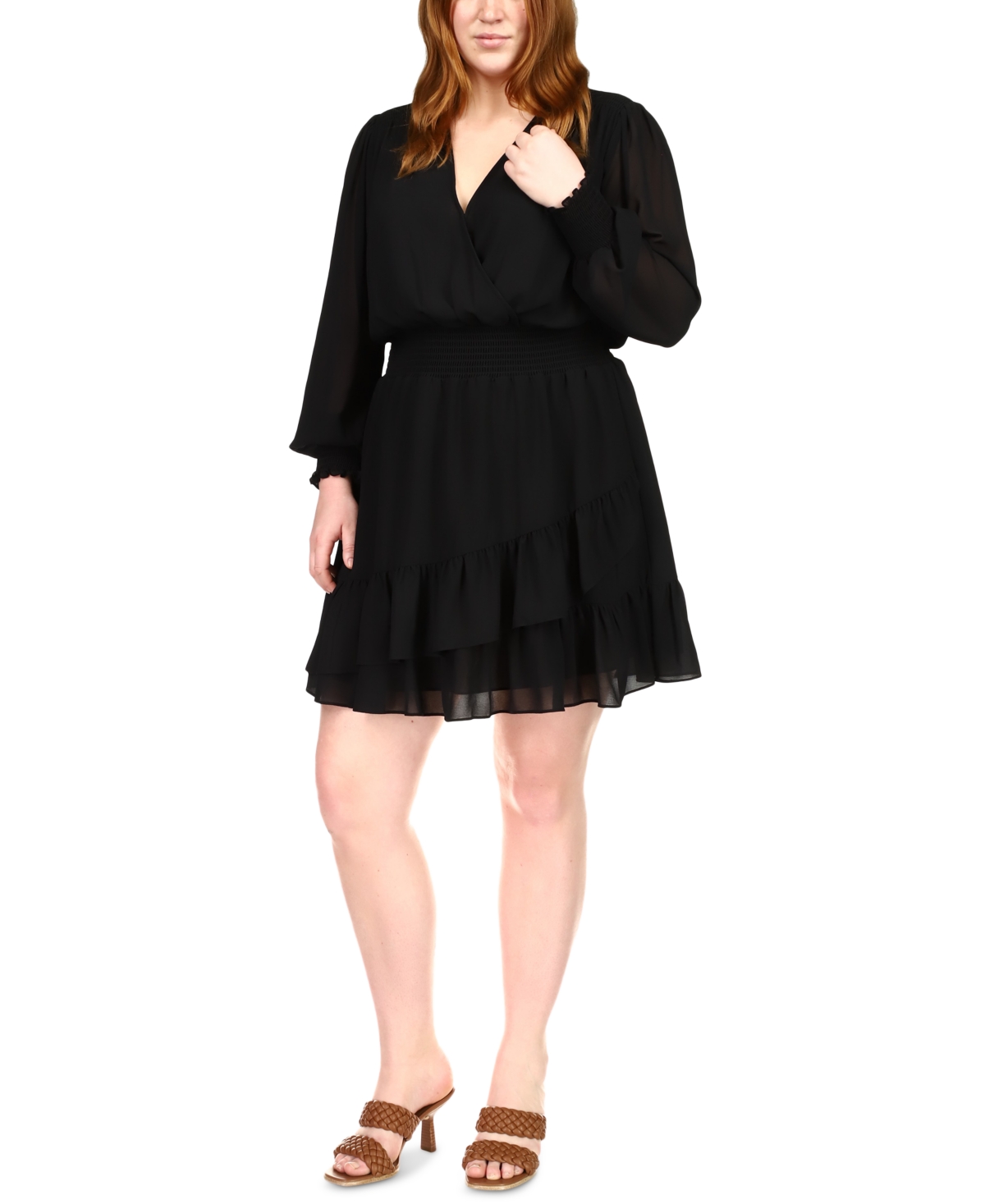Michael Kors Michael  Plus Size Smocked Ruffled Dress In Black