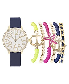 Women's Analog Navy Strap Watch 36mm with Colorful Nautical Bracelets Set