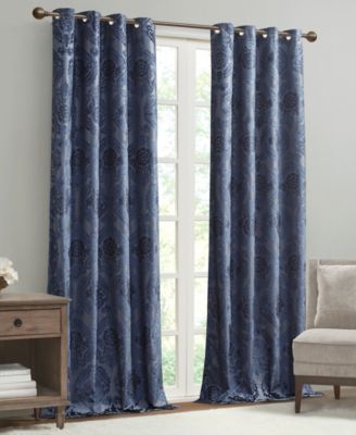 Amelia Knitted Jacquard Paisley Total Blackout Grommet Top Curtain Panel, Single Curtain with Privacy Lining for Bedroom and Living Room, Width 50 length 108 inches, Navy Window Panel