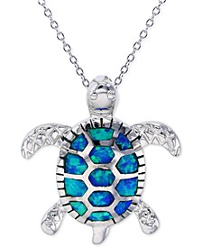 Lab-Created Blue Opal Turtle 18" Pendant Necklace in Sterling Silver