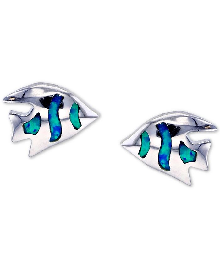Macy's - Lab-Created Blue Opal Fish Stud Earrings in Sterling Silver