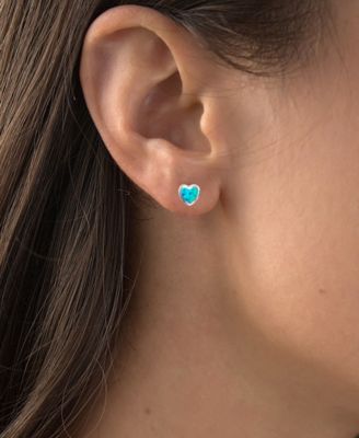 Lab-Grown Blue Opal Heart Stud Earrings in Sterling Silver