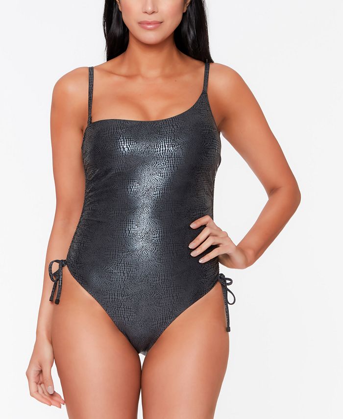 Bar III Faux Snakeskin One Shoulder One Piece Swimsuit Created