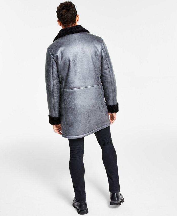INC International Concepts Men's Elton Classic Fit Frosted Tip Faux Fur Coat Gray Size X-Large