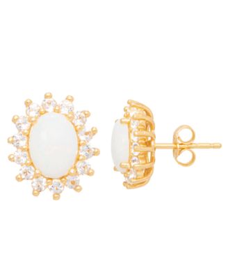 Macy's Opal (1-3/8 ct. t.w.) and White Topaz (9/10 ct. t.w.) Stud Earrings in 18k Gold-Plated Sterling Silver