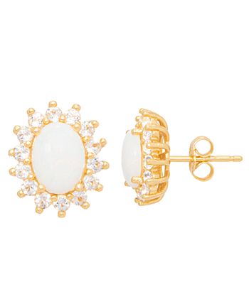 Macy's - Opal (1-3/8 ct. t.w.) and White Topaz (9/10 ct. t.w.) Stud Earrings in 18k Gold-Plated Sterling Silver