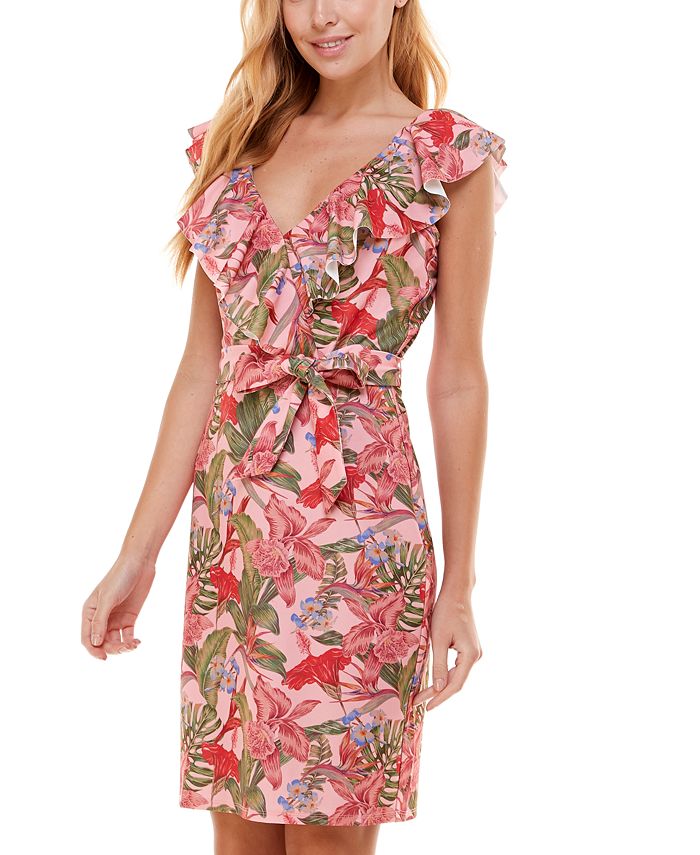 bebe Printed Ruffled Dress - Macy's