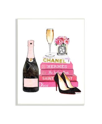 Glam Pink Fashion Book Champagne Hells and Flowers Wall Plaque Art, 12.5" x 18.5"