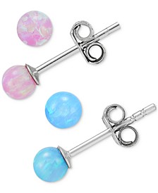 Children's 2-Pc. Set Pink & Blue Opal (4mm) Ball Stud Earrings in Sterling Silver