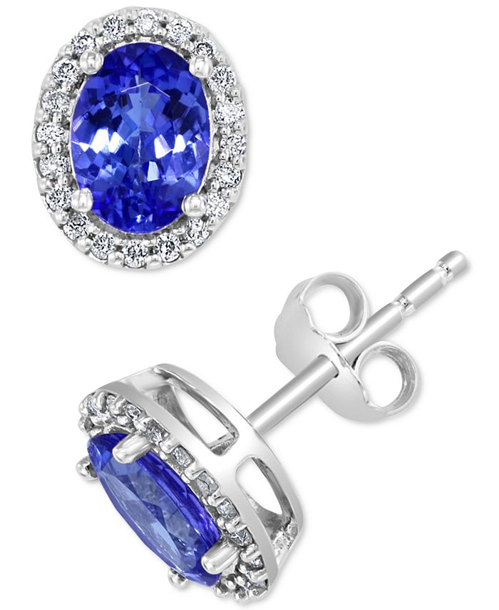 EFFY Collection - Tanzanite (1-1/3 ct. t.w.) & Diamond (1/4 ct. t.w.) Oval Halo Stud Earrings in Sterling Silver