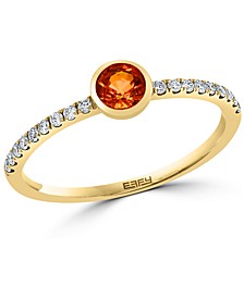 EFFY® Green Sapphire (1/3 ct. t.w.) & Diamond (1/8 ct. t.w.) Bezel Ring in 14k Gold (Also in Orange Sapphire & Pink Sapphire)