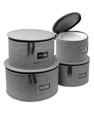 4-Piece Stackable Plate Carrier Set for Dinnerware, Plate Organization and Storage with Felt Plate Protector