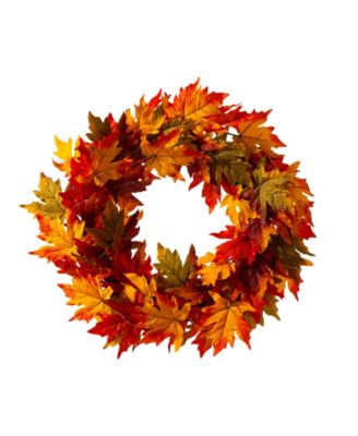 24" D Fall Lighted Maple Leaves Wreath