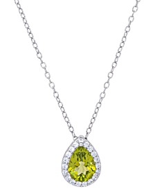 Peridot (1-1/6 ct. t.w.) & Lab-Created White Sapphire (1/4 ct. t.w.) Halo 18" Pendant Necklace in Sterling Silver