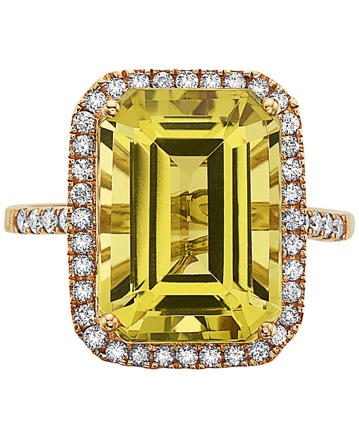 EFFY Collection - Lemon Quartz (7-5/8 ct. t.w.) & Diamond (3/8 ct. t.w.) Halo Ring in 14k Gold