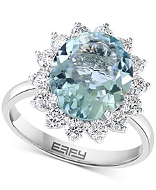 EFFY® Aquamarine (3-1/3 ct. t.w.) & Diamond (3/4 ct. t.w.) Halo Ring in 14k White Gold