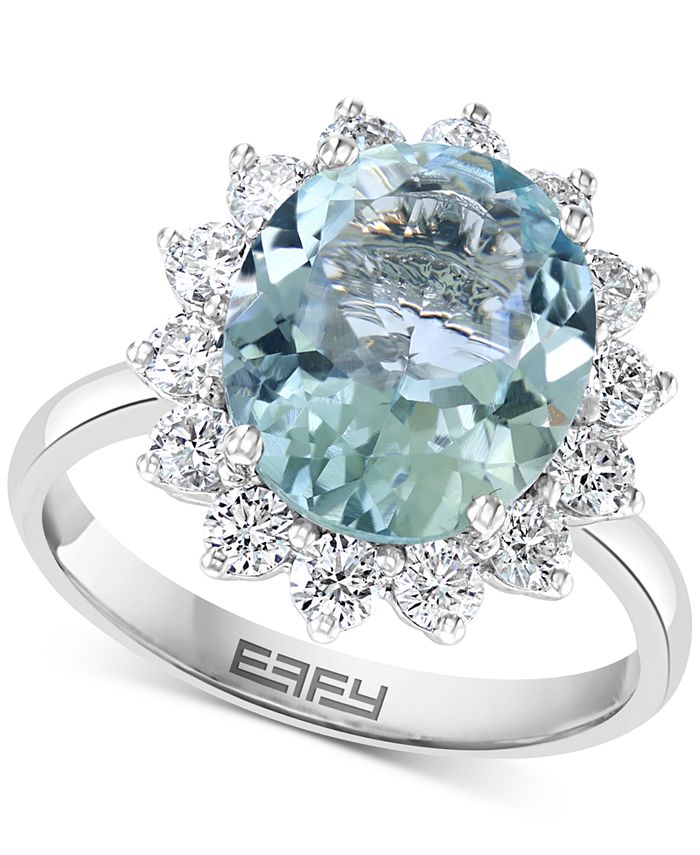 EFFY Collection - Aquamarine (3-1/3 ct. t.w.) & Diamond (3/4 ct. t.w.) Halo Ring in 14k White Gold