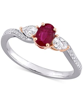 Macy's - Ruby (7/8 ct. t.w.), White Sapphire (1/3 ct. t.w.) & Diamond (1/20 ct. t.w.) Ring in 14k White & Rose Gold