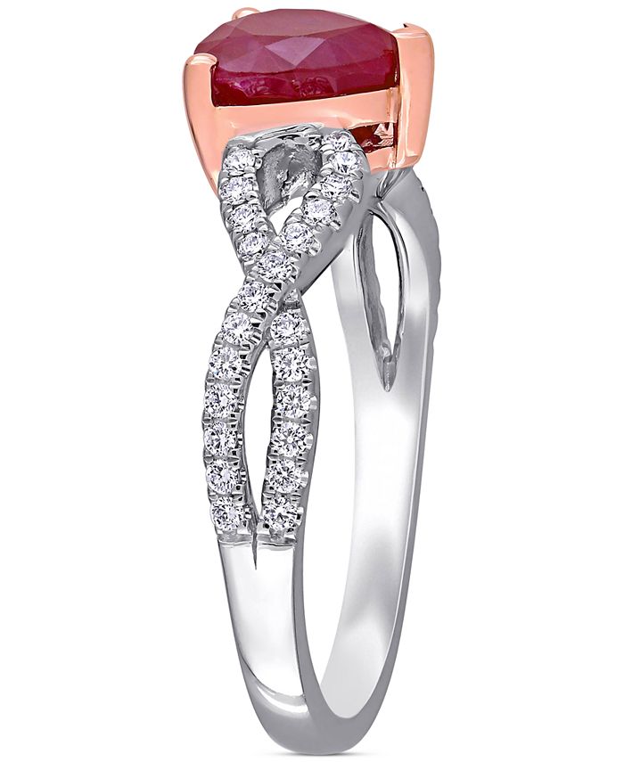 Macy's - Ruby (1-3/4 ct. t.w.) & Diamond (1/4 ct. t.w.) Heart Ring in 14k Rose & White Gold