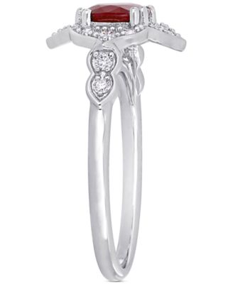 Ruby (1-1/4 ct. t.w.) & Diamond (1/3 ct. t.w.) Halo Ring in 14k White Gold