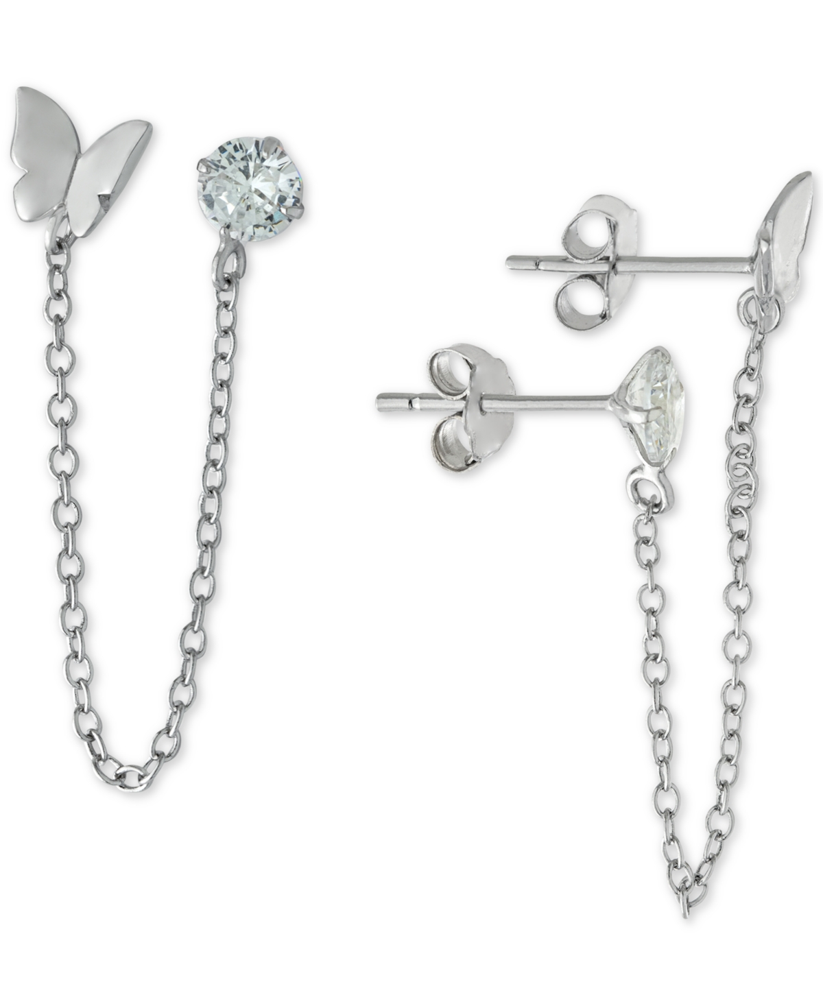 Giani Bernini Cubic Zirconia & Butterfly Double Piercing Chain Earrings In Gold-plated Sterling Silver, Created Fo