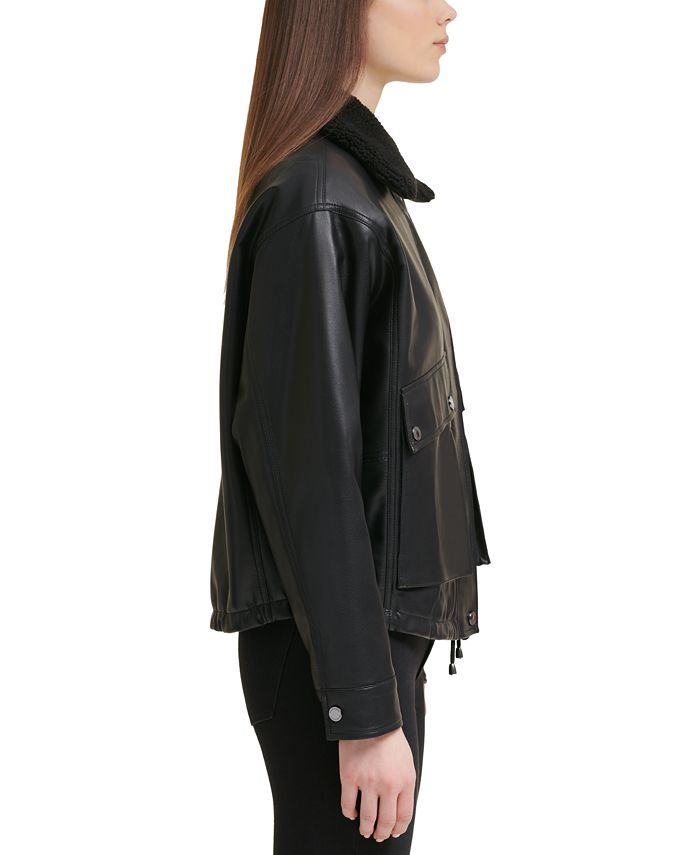 Kenneth Cole Women's Faux-Leather Bomber Jacket & Reviews - Coats & Jackets  - Women - Macy's