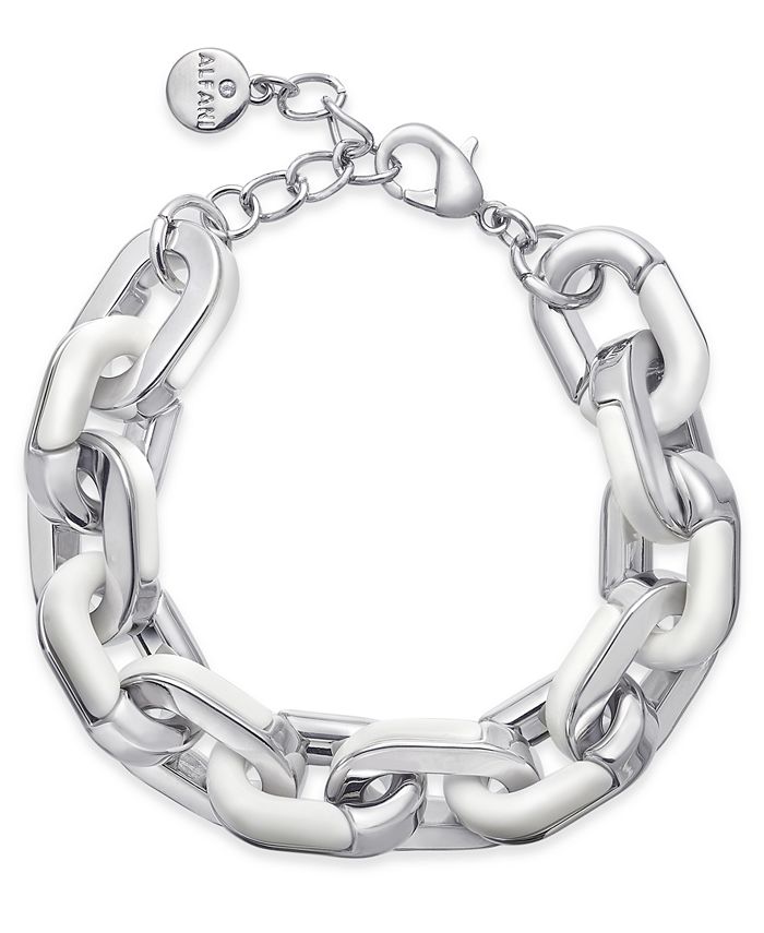 Alfani Silver Tone White Acrylic Large Link Bracelet Created