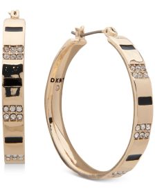 Gold-Tone Medium Pavé & Color Hoop Earrings, 1.36"