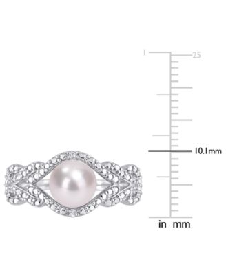 Cultured Freshwater Pearl (7mm) & Diamond Accent Openwork Ring in Sterling Silver