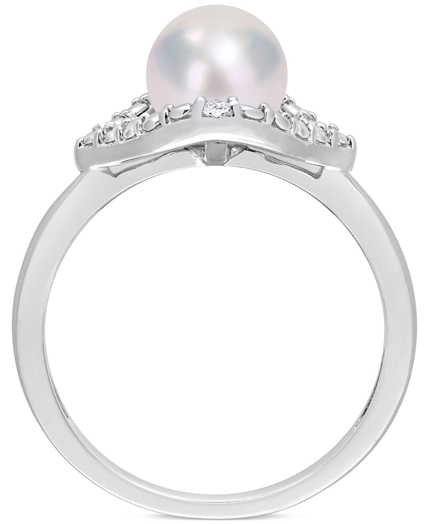Cultured Freshwater Pearl (7mm) & Lab-Created White Sapphire Accent Ring in Sterling Silver