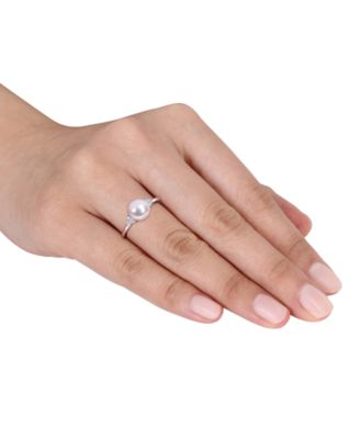 Cultured Freshwater Pearl (7-1/2mm) & Cubic Zirconia Ring in Sterling Silver