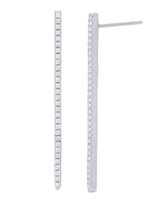 Cubic Zirconia Line Stud Silver Plate Earrings