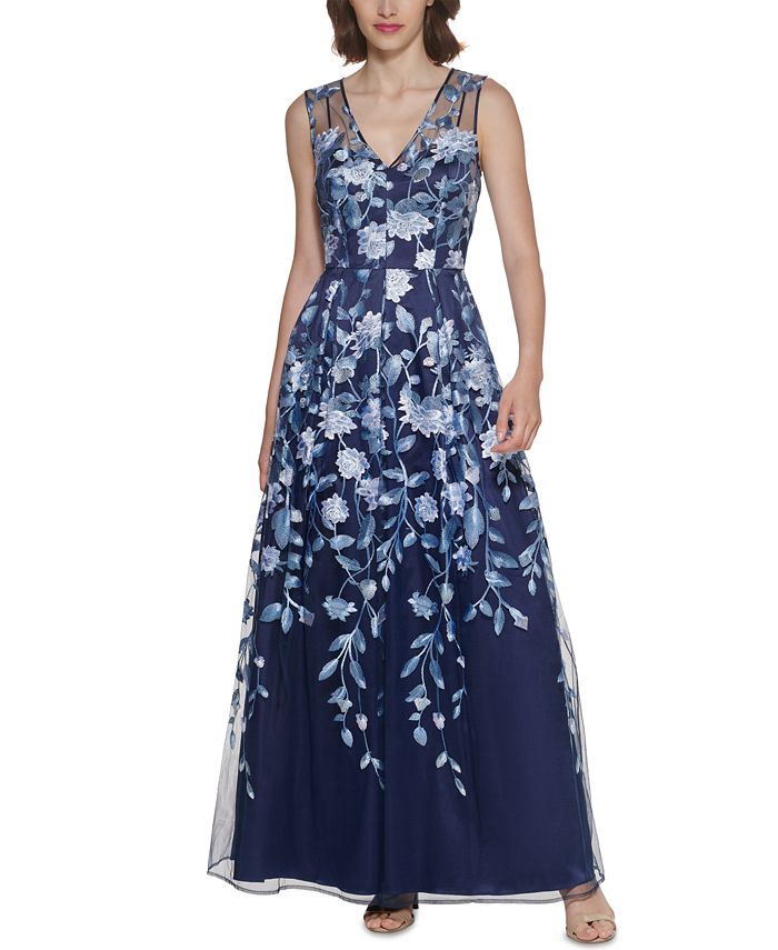 Eliza J Embroidered Chiffon Ball Gown - Macy's
