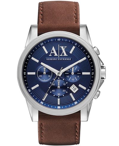 A|X Armani Exchange Men's Chronograph Brown Leather Strap Watch 45mm AX2501
