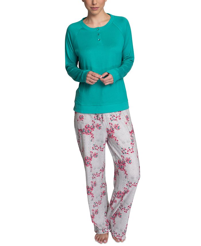 Muk Luks Plus Size Henley Top & Printed Pajama Pants Set & Reviews ...
