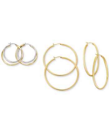 Macy's - Interlocking Hoop Earrings in 14k Gold Over Silver and 14k White Gold Over Silver