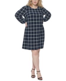 Plus Size Grid-Print Shift Dress  