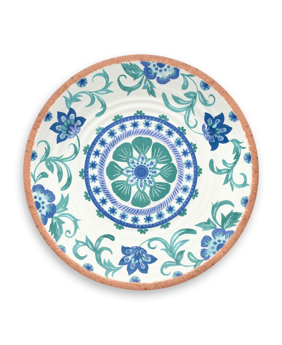 Rio Turquoise Floral Salad Plate, 8.5",Melamine,Set Of 6 - Blue, Green , White
