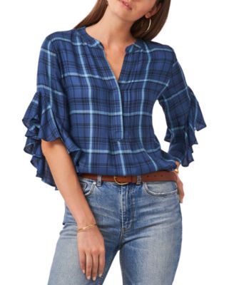 Vince Camuto - Plaid Ruffle-Sleeve Top