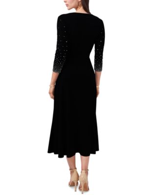 V-Neck Beaded Midi Dress