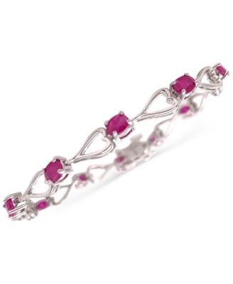 Ruby Heart Link Bracelet (6 ct. t.w.) in Sterling Silver (Also in Emerald, Tanzanite & Sapphire)