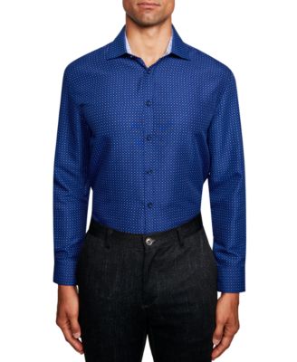 Society of Threads - Men's Slim-Fit Non-Iron Blue Dot Dress Shirt