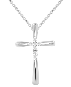 MACY'S DIAMOND CROSS 18" CROSS PENDANT NECKLACE (1/10 CT. T.W.) IN STERLING SILVER