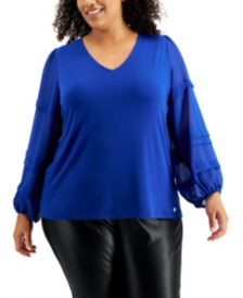 Plus Size Chiffon-Sleeve V-Neck Top