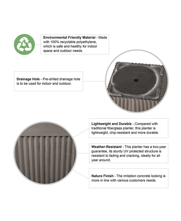 Glitzhome Environmental Oversized Faux Concrete Tall Square Fluted Pot