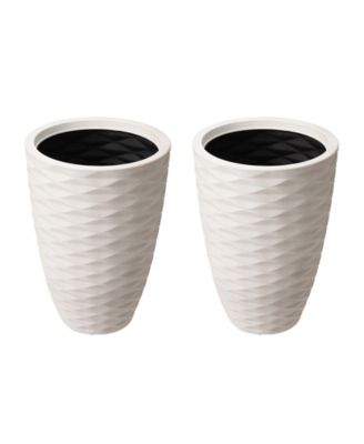 Environmental Oversized Faux Porcelain Tall Round Diamond Pattern Planter, Set of 3