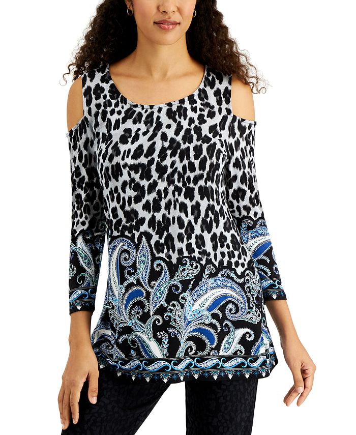 JM Collection Paisley Animal-Print Cold-Shoulder Top, Created for Macy ...