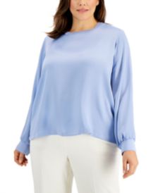 Plus Size Ribbed-Trim Satin Top