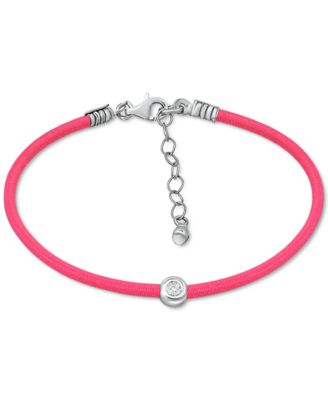 Cubic Zirconia Bezel Cord Ankle Bracelet in Sterling Silver