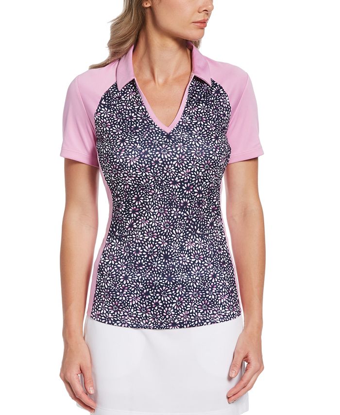 Pga Tour Womens Printed Colorblocked V Neck Polo Macys 